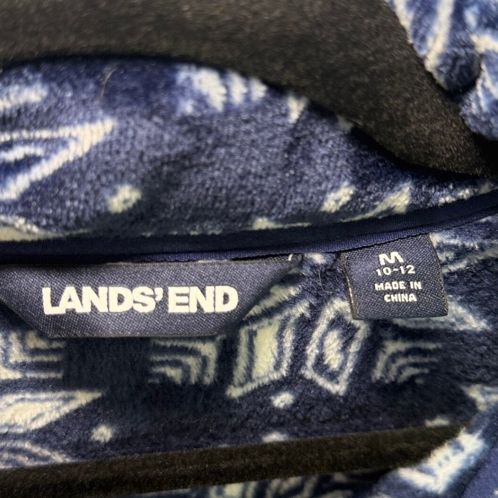 Lands' End Fleece Snap Neck Pullover Snowflake Blue Womens Medium 10-12 Cozy - Picture 3 of 8